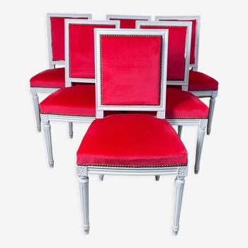 Suite de 6 chaises de style Louis XVI velours rouge