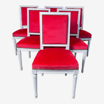 Suite of 6 Louis XVI red velvet style chairs