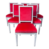 Suite de 6 chaises de style Louis XVI velours rouge