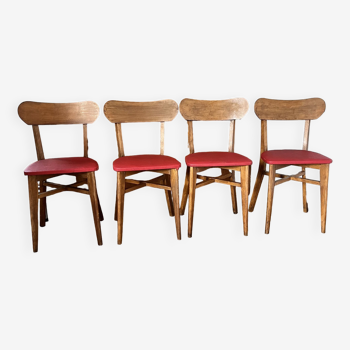 Ensemble de 4 chaises en bois et vinyle rouge