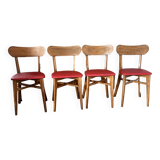 Ensemble de 4 chaises en bois et vinyle rouge
