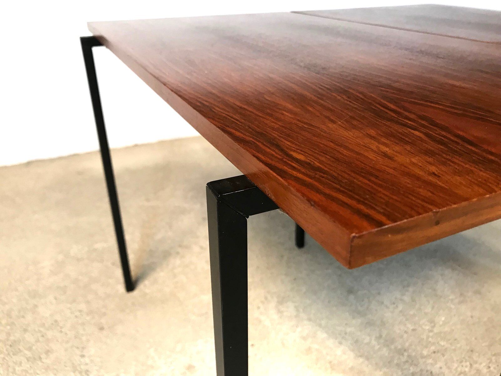 Minimalist walnut & steel stacking side tables, 1960s, Set of 2