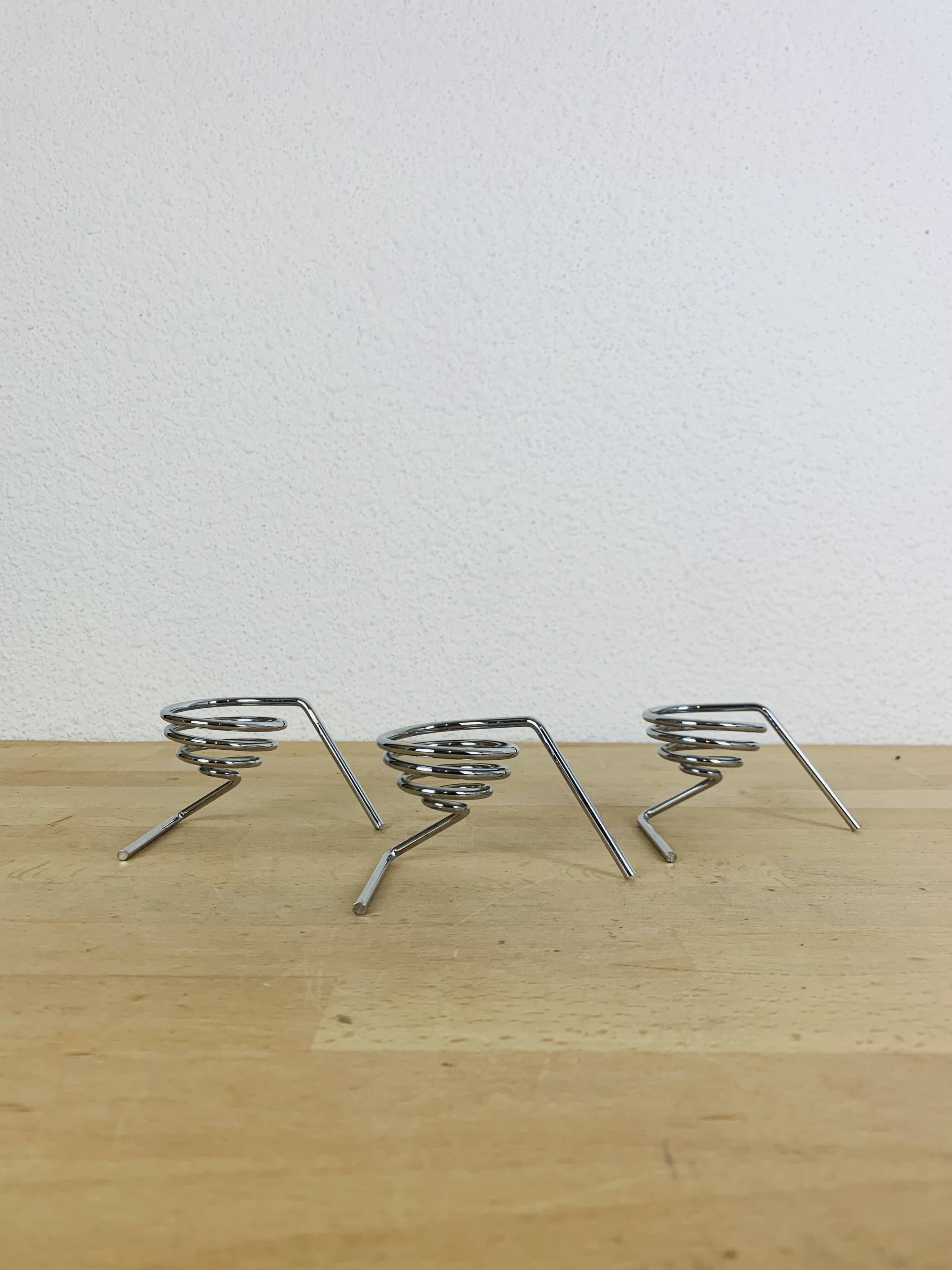 3 vintage stainless steel spring egg cups