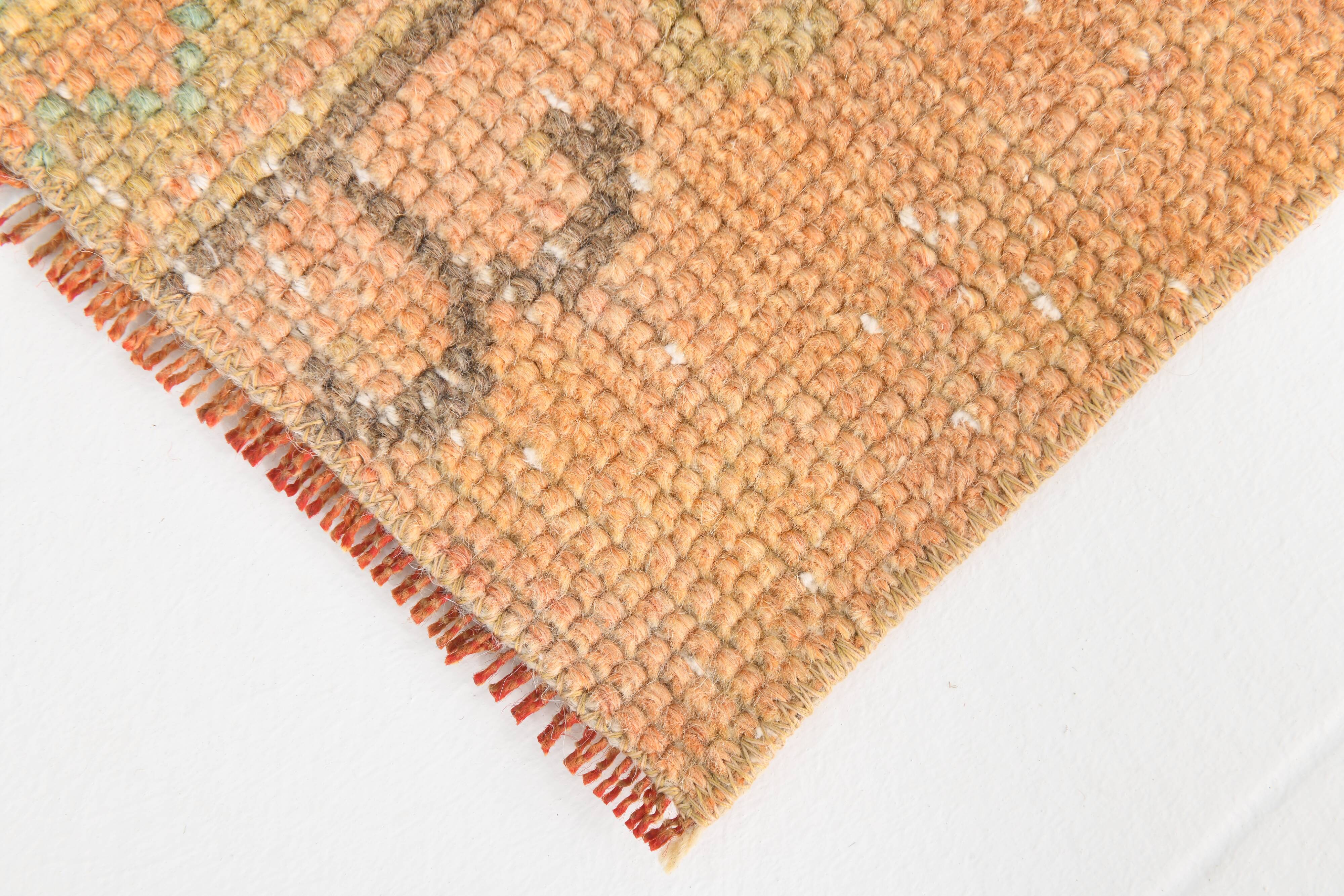 2x5 Turkish Vintage Runner Rug: Light Orange Peach Handmade Carpet 75x170Cm