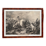 Engraving "Napoleon at Waterloo, 1815" in a beautiful walnut veneered frame.