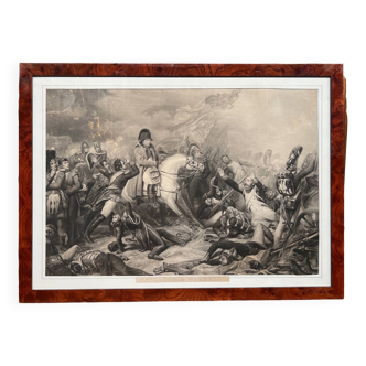 Engraving "Napoleon at Waterloo, 1815" in a beautiful walnut veneered frame.