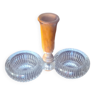 Lot de 3 saliere et poivriere cristal vintage