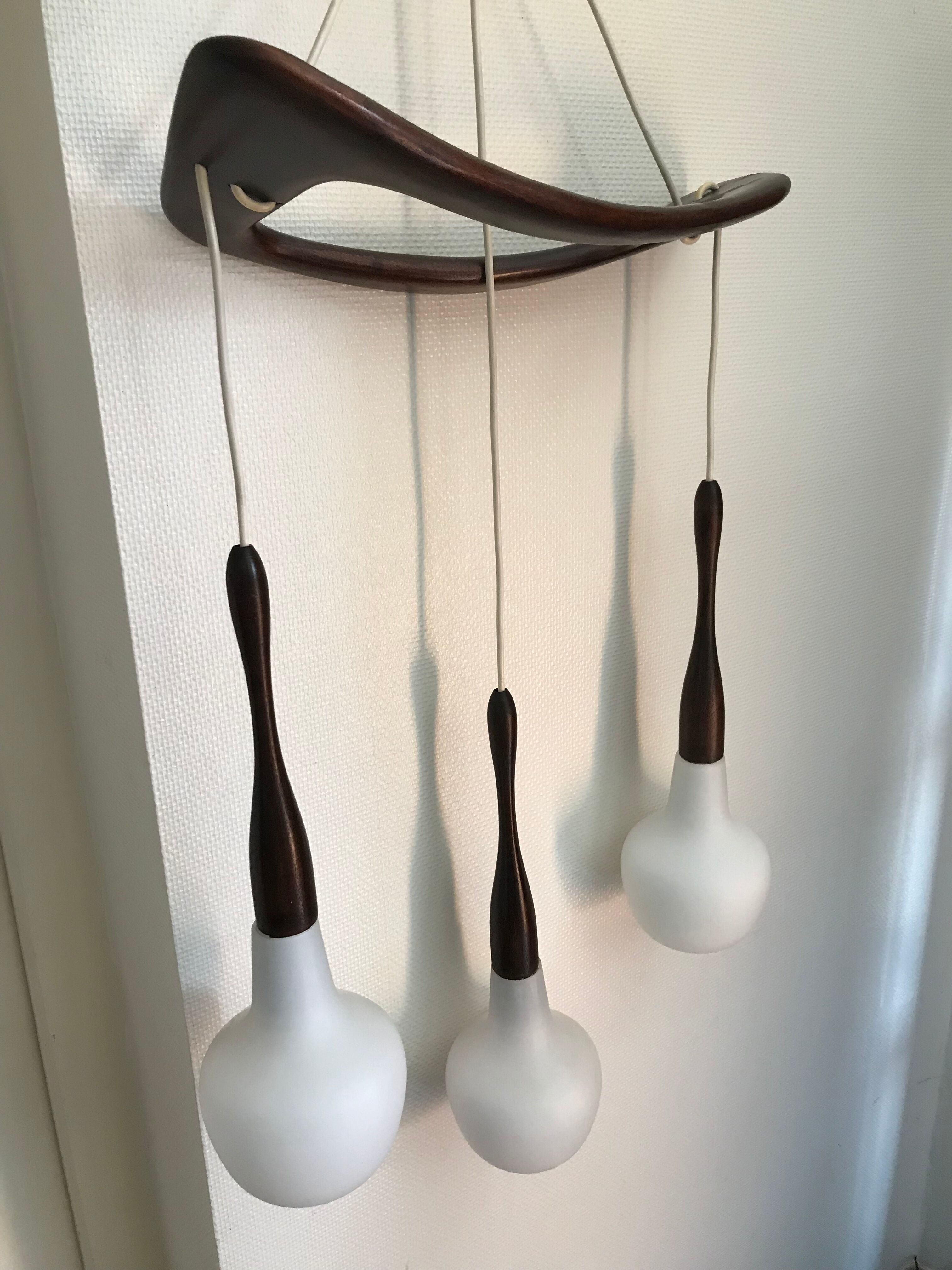 Teak and opaline chandelier Rispal