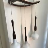 Teak and opaline chandelier Rispal