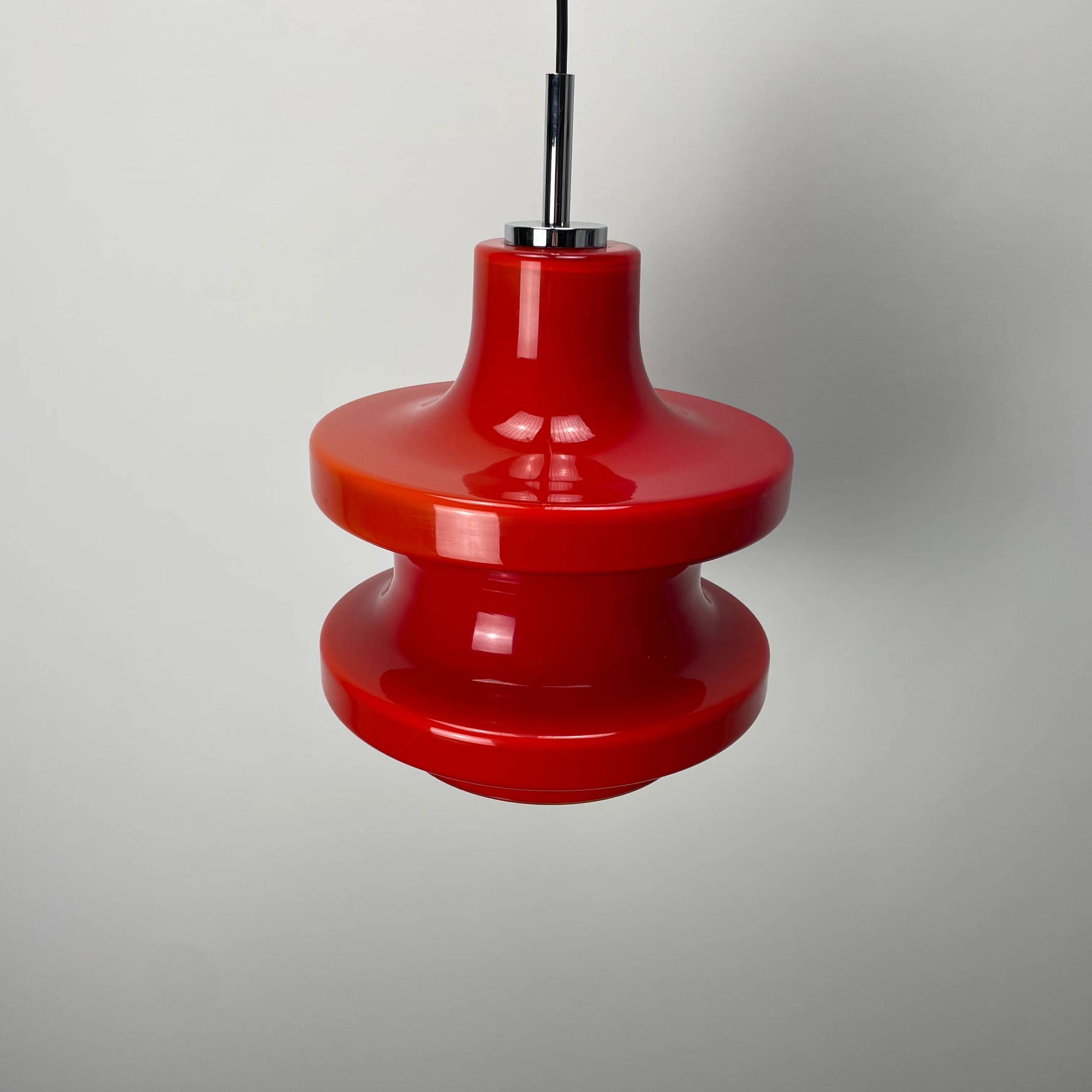Large red glass pendant light by Peill and Putzler XL 1960