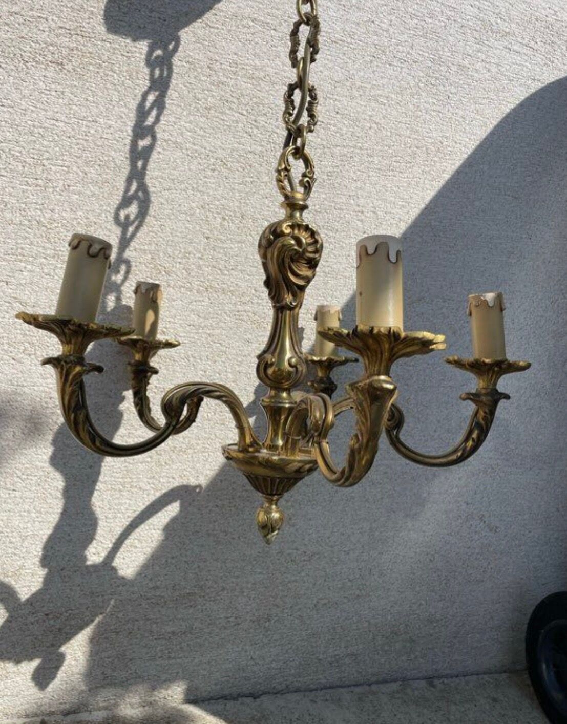 Louis XV brass chandelier with 5 bulbs