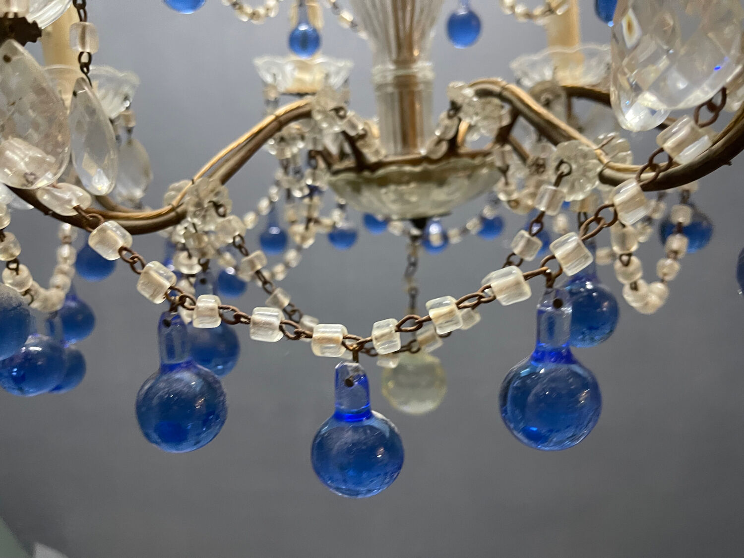 Vintage Italian Macaroni Murano  Blue Chandelier