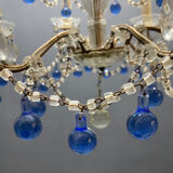 Vintage Italian Macaroni Murano  Blue Chandelier