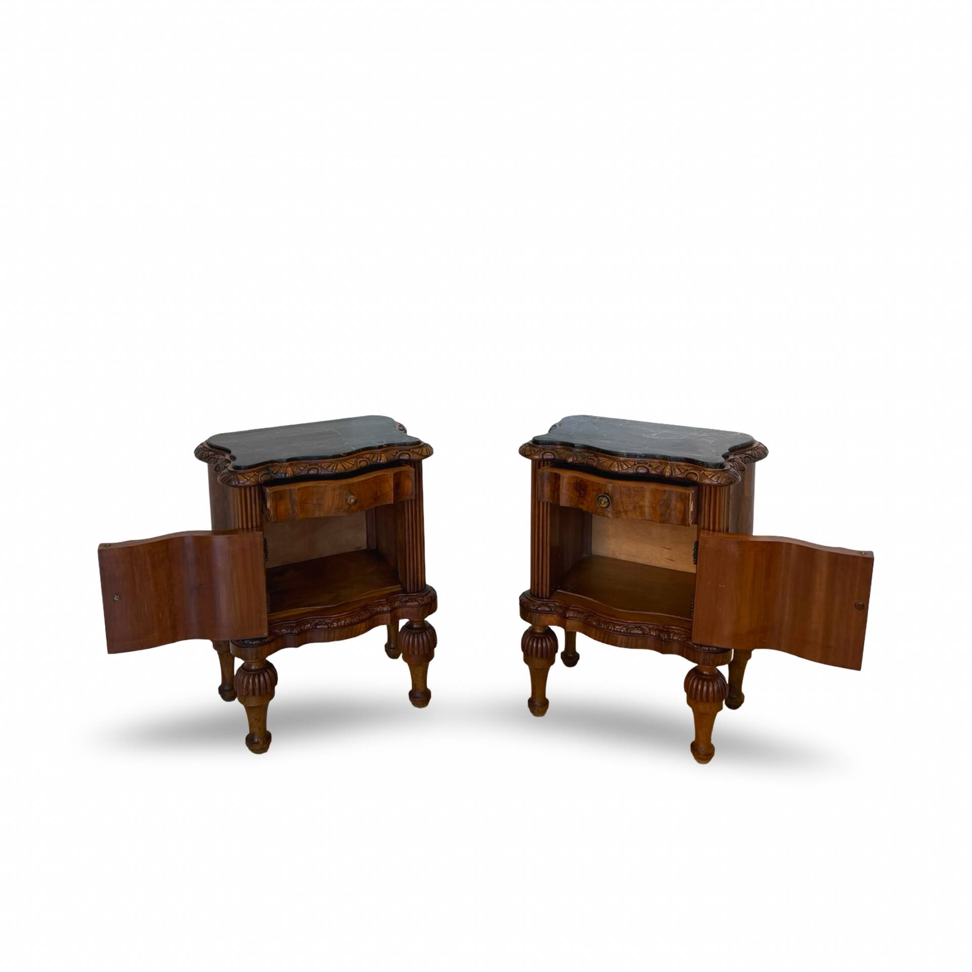 art deco walnut serpentine nightstands, 1920s