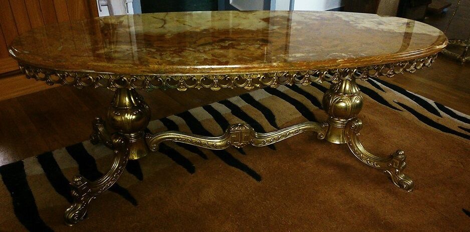 Coffee table marble and bronze Super sixties