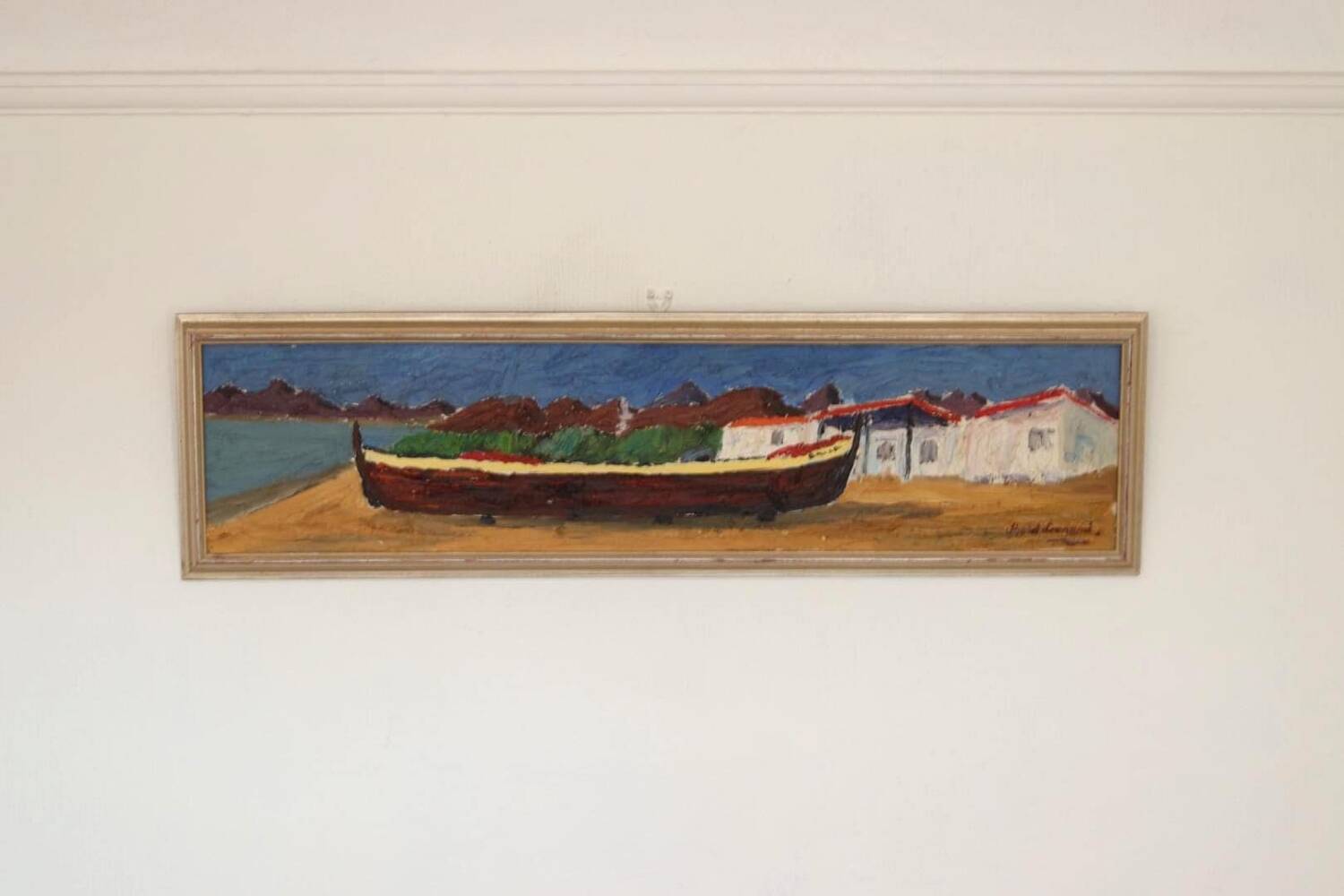 Swedish Oil on Canvas – “Boat” by Thord Leonard – Vintage & Framed