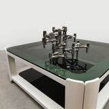 Vintage Italian space age design smoked glass coffee table 1970