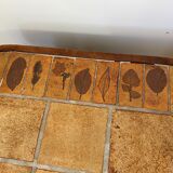 Coffee table Roger Capron ceramic herbarium and vintage wood year 1960