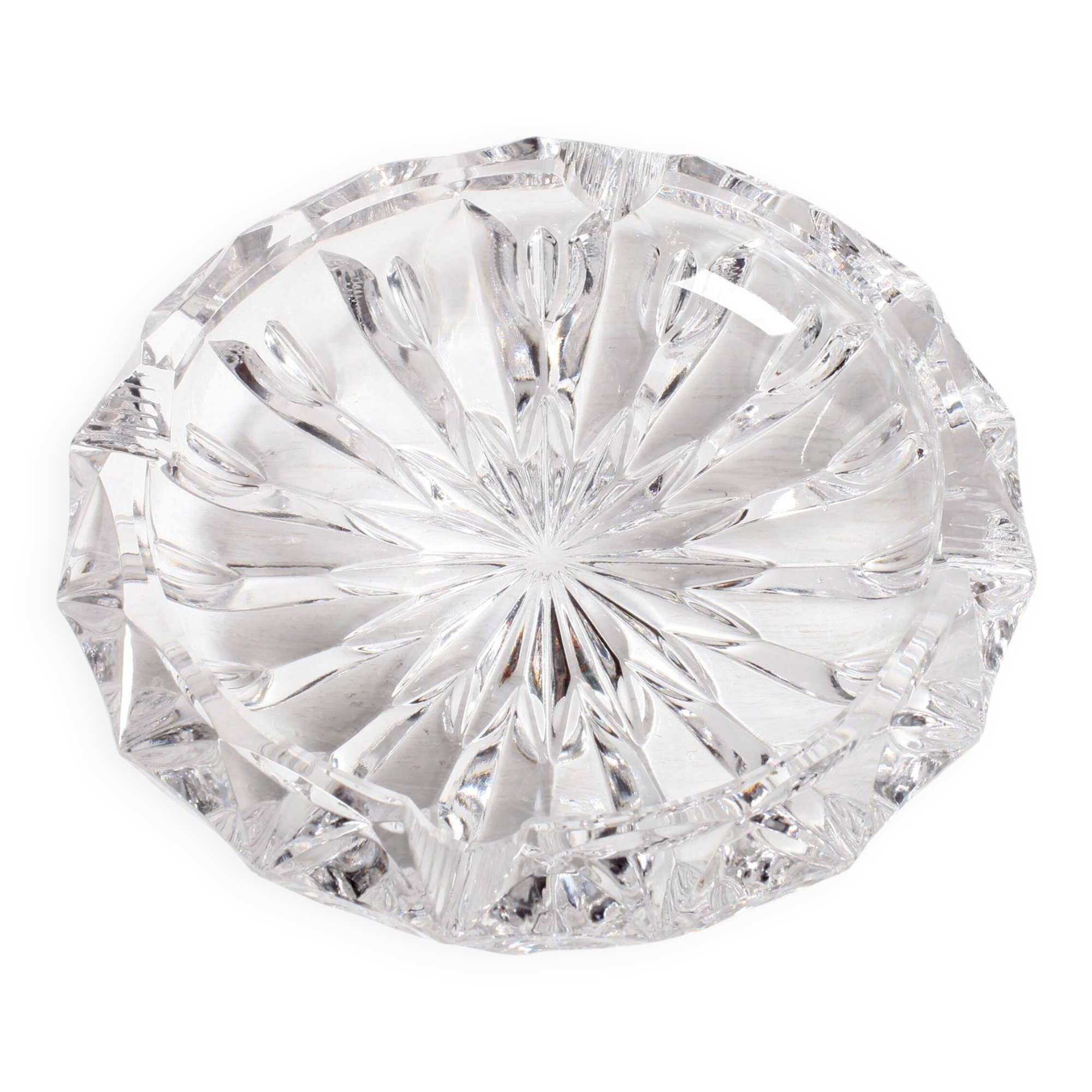 Vintage Heavy Cut Glass Ashtray, Large Round Mid-Century Accessory