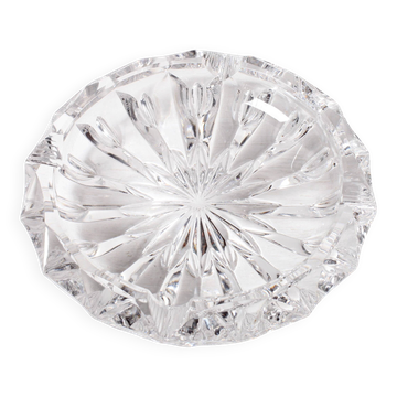 Vintage Heavy Cut Glass Ashtray, Large Round Mid-Century Accessory