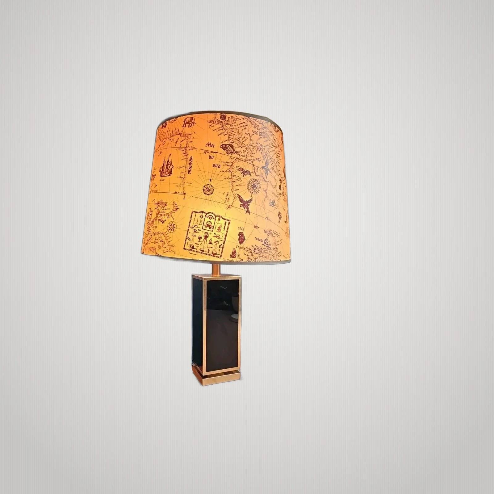 Large Brass and Black Lamp 1970s Dlg Maison Jansen Design and Elegance