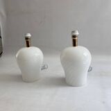 White Swirl Murano Glass Table Lamps 1970s Hollywood Regency Minimalism bed