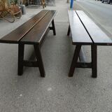Pair of old solid wood benches