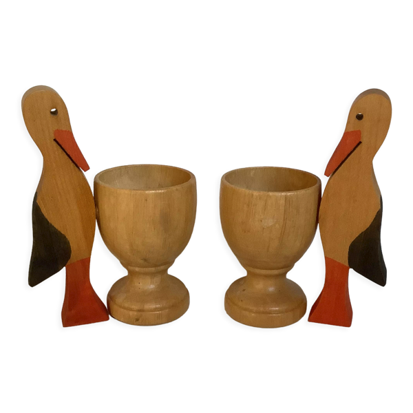 Paire de coquetiers cigognes en bois