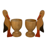 Pair of wooden stork egg cups