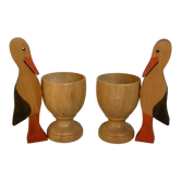 Paire de coquetiers cigognes en bois