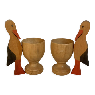Pair of wooden stork egg cups