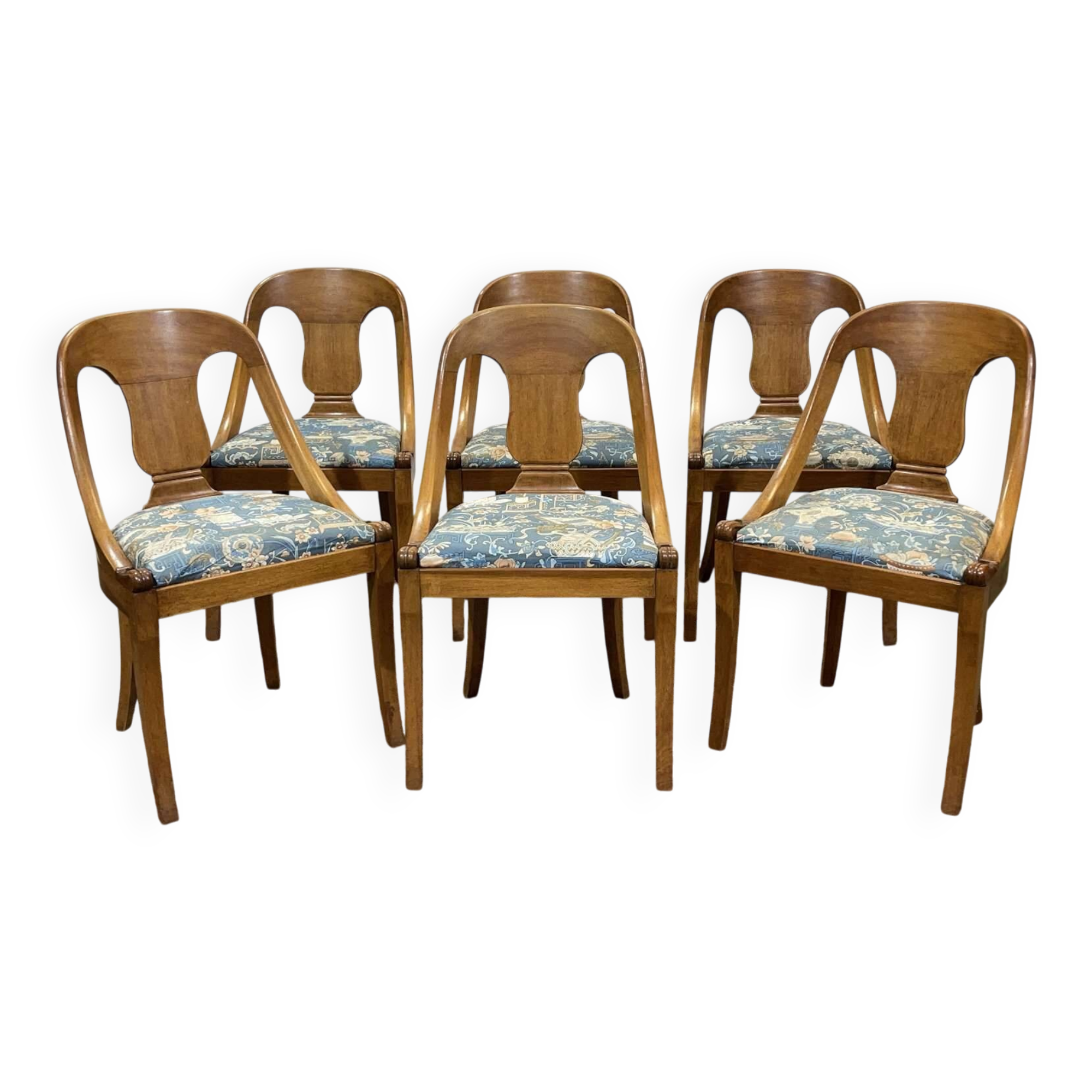 Set of 6 gondola chairs in blond mahogany - 20th century