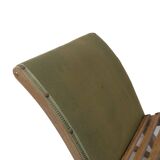 Ancien Repose Pied A Bascule Tissu Vert Et Bois Vintage Déco