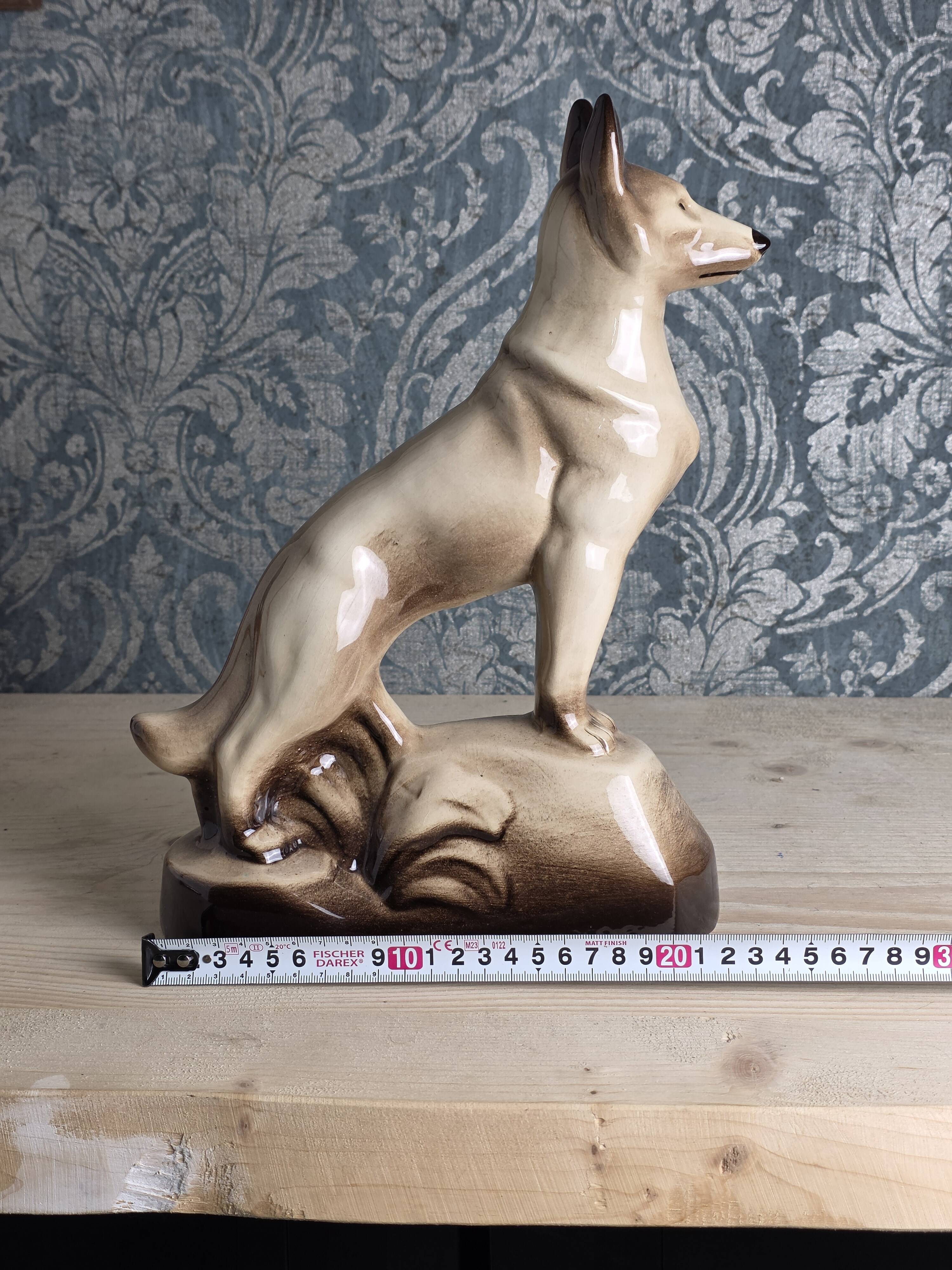 Porcelain shepherd dog, large decorative sculpture.