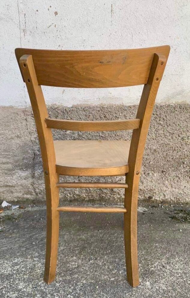 Set of 8 old light wood bistro chairs years 1957 stamps