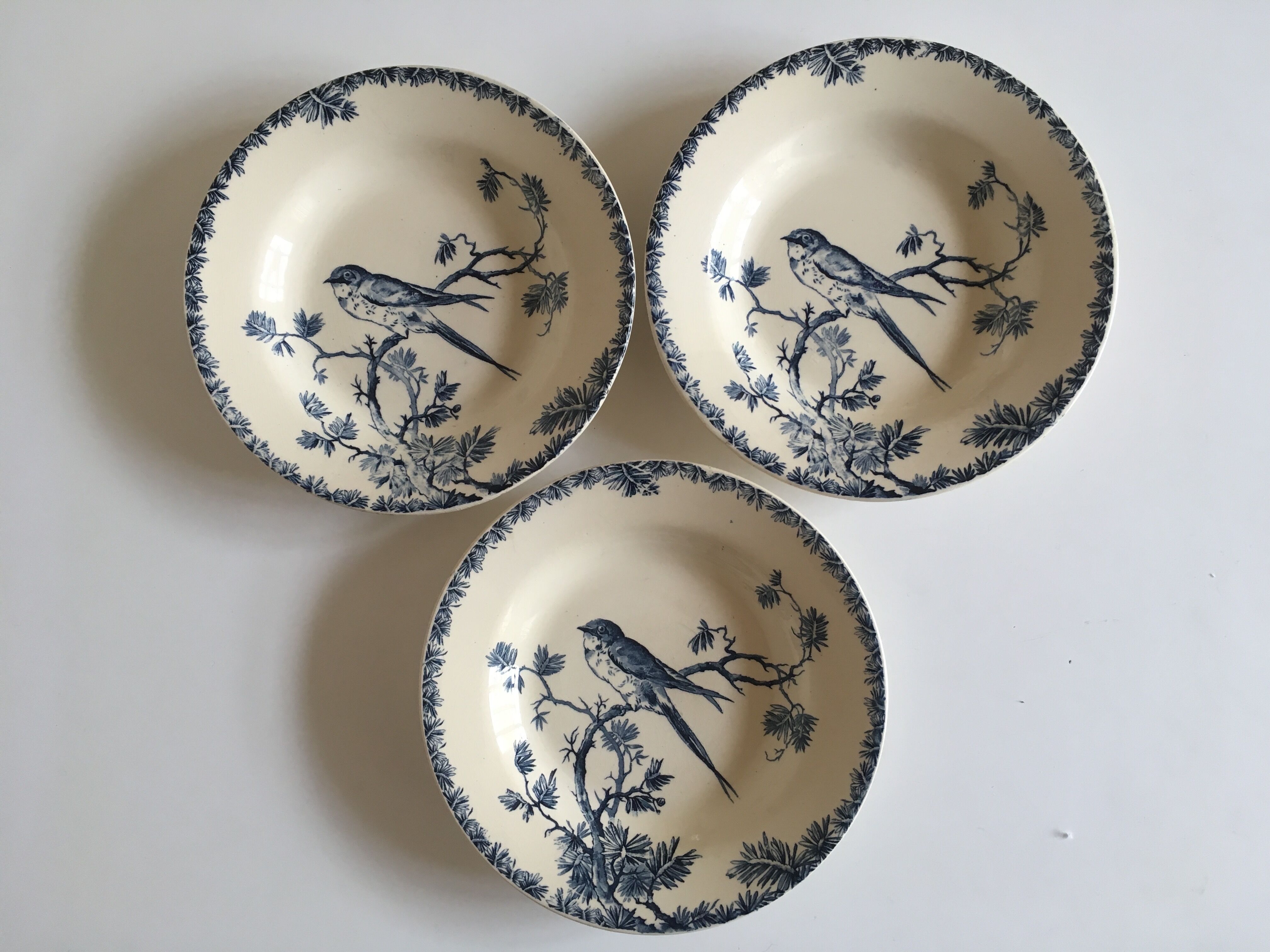 Gien's hollow earthenware plates 19th Provençal bird décor