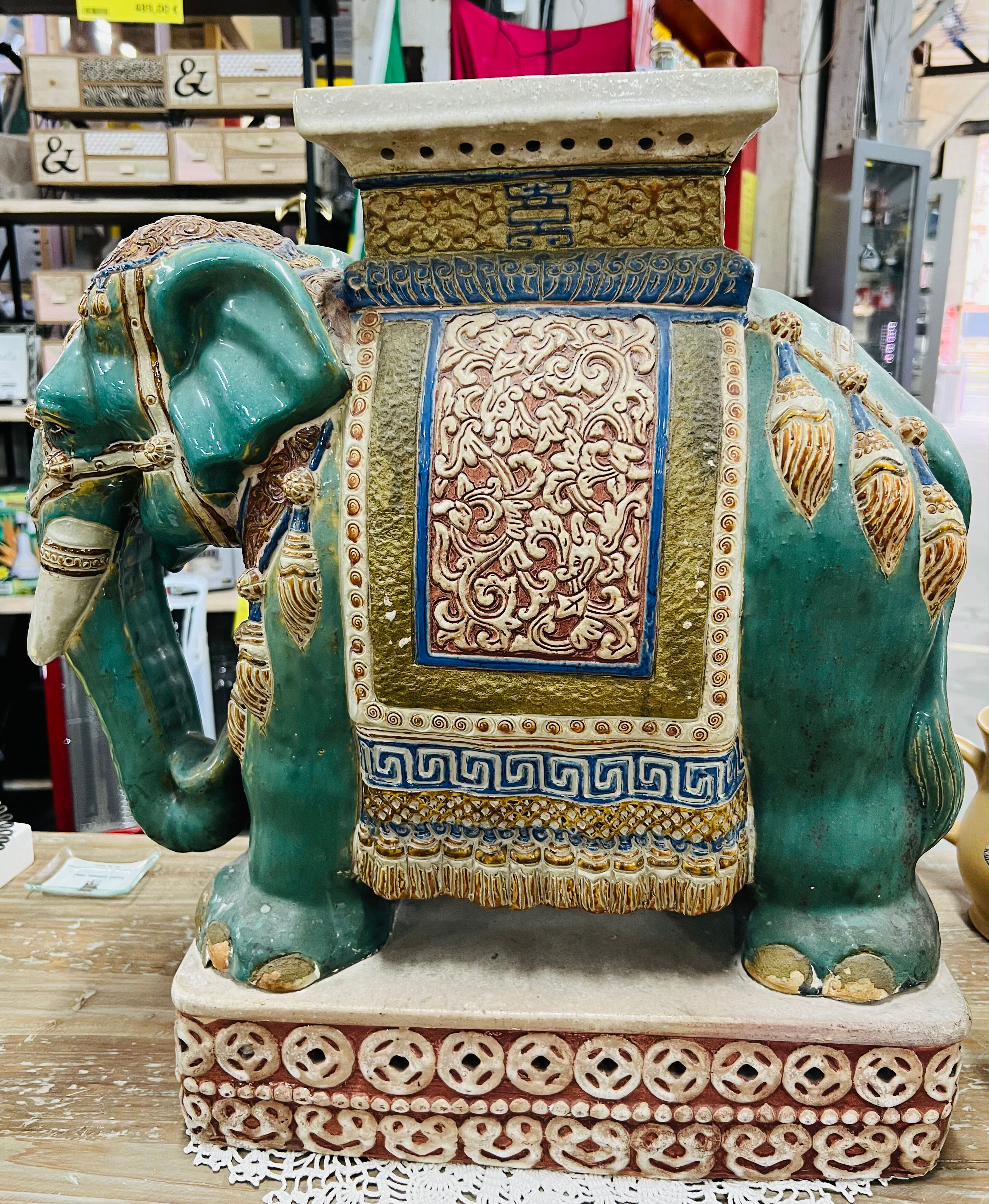 Elephant plant holder in ancient ceramic