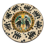 Ceramic plate with graffito stylised birds in the Pesaro Faenza style, early 1900s.