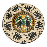 Assiette en céramique graffito oiseaux stylisés style Pesaro Faenza début 1900