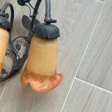 Wall light signed Tief with 4 tulips in orange glass paste