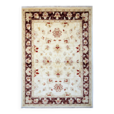 Tapis en laine crème et marron, style oriental traditionnel à motifs floraux, 106 x 150 cm