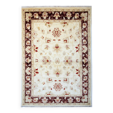 Beautiful Cream Brown Wool Rug, Floral Oriental Traditional Rug 106x150cm