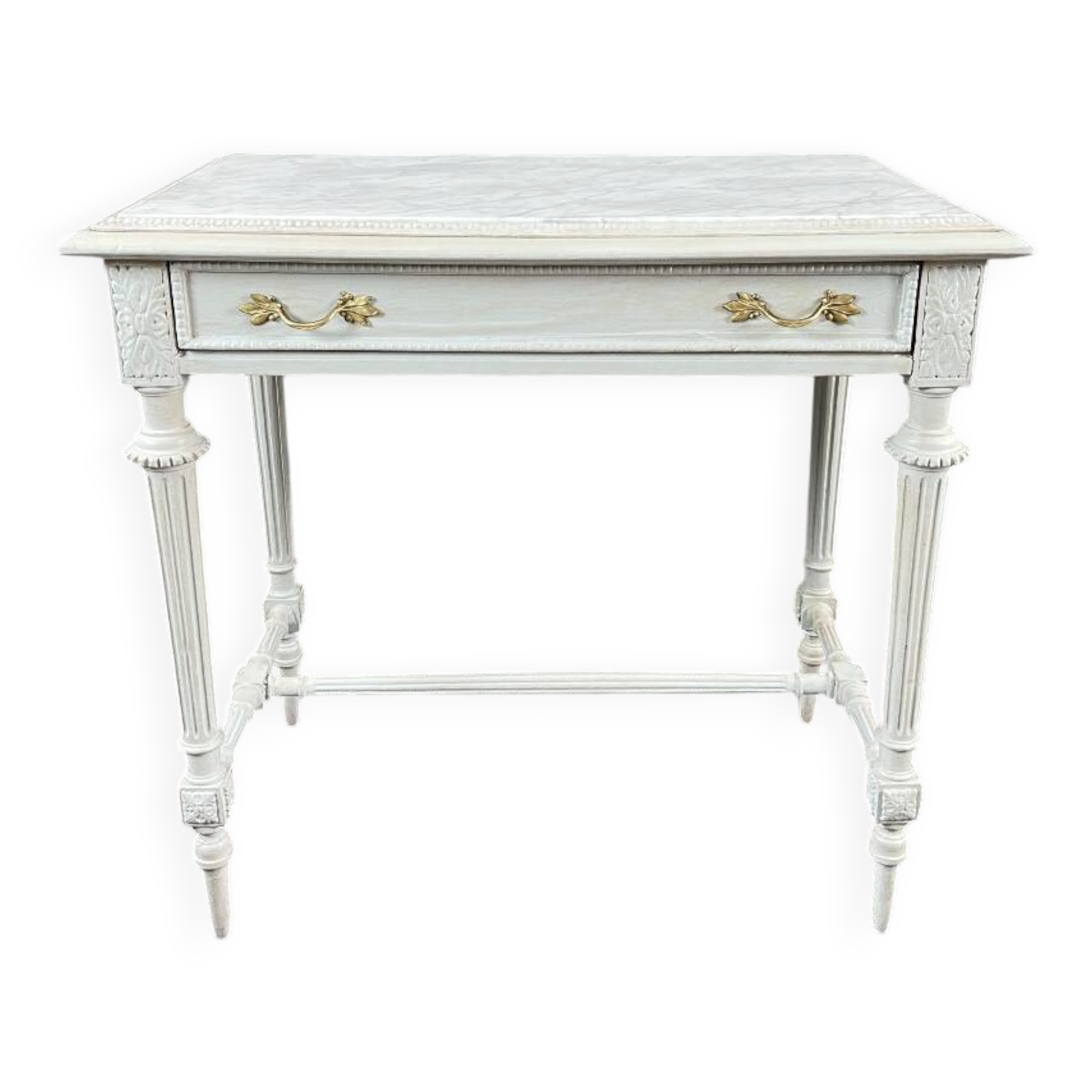 Table de style Louis XVI en bois peint et plateau en marbre, XXe Siècle