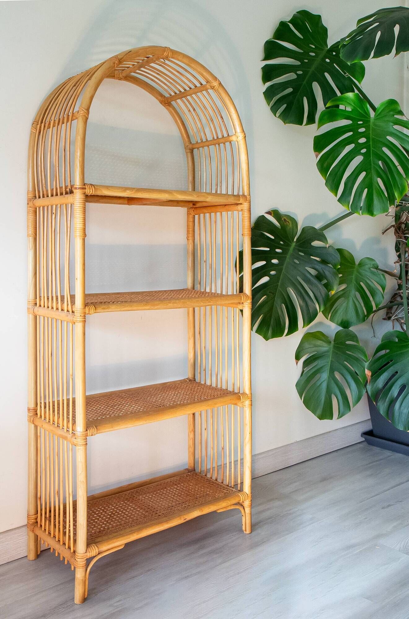 Large rattan and cane shelf