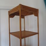 Storage column, bookcase in wood and woven rattan