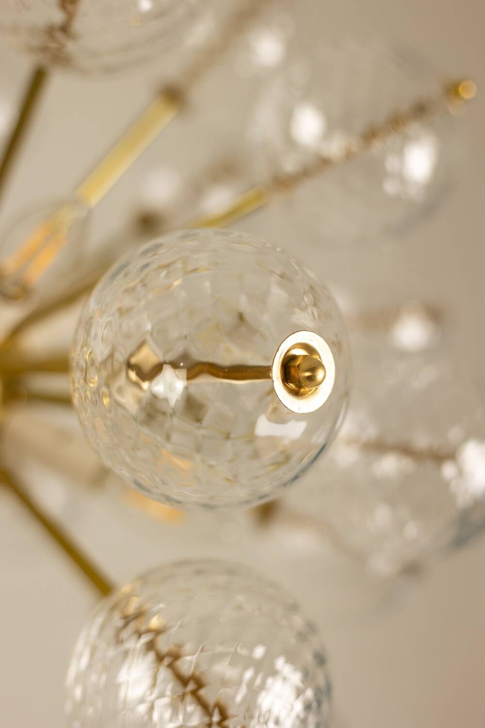 Kamenický Šenov, published by. Brass and glass chandelier. Around 1970.