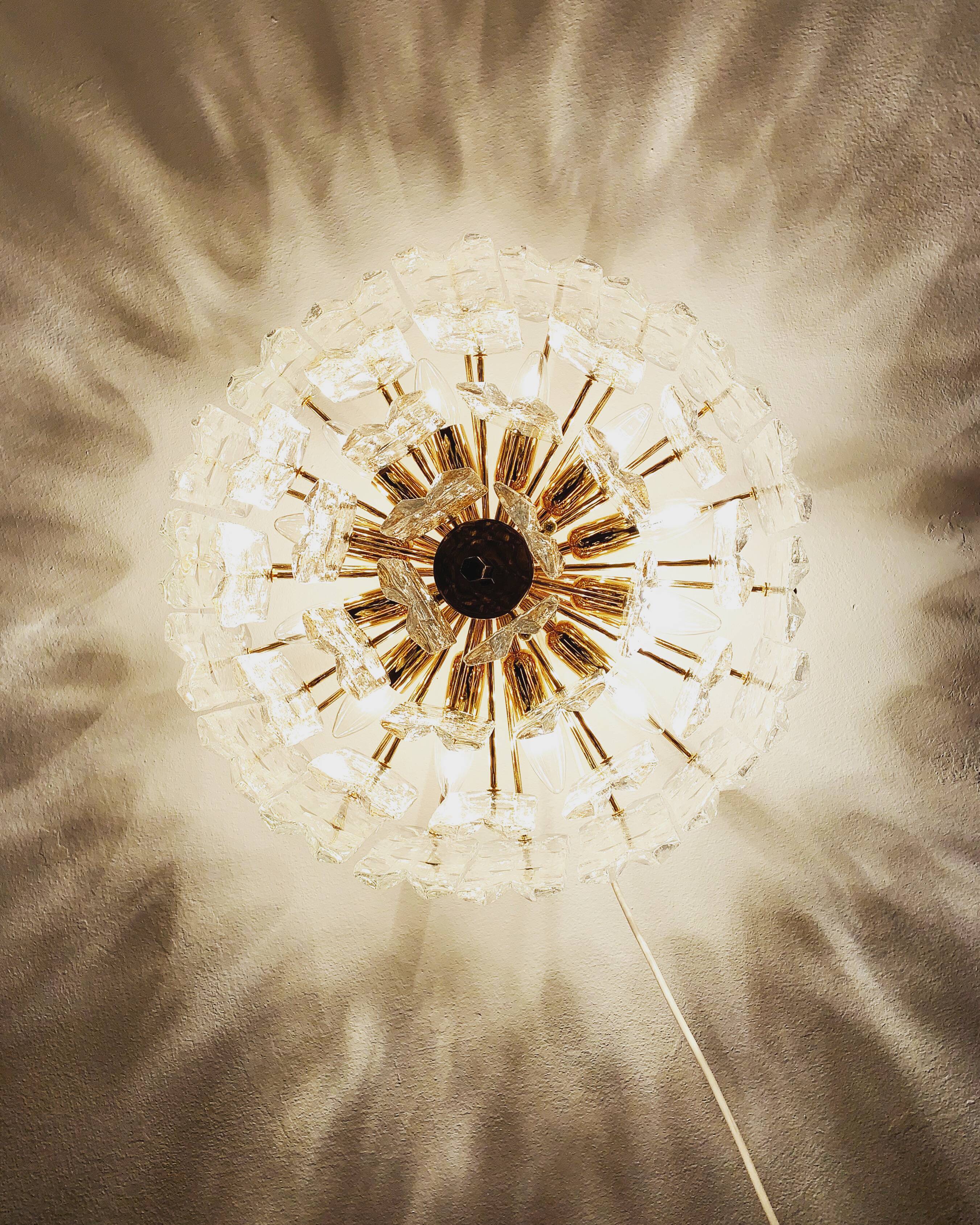 Gilded ice glass ceiling chandelier by J.T. Kalmar