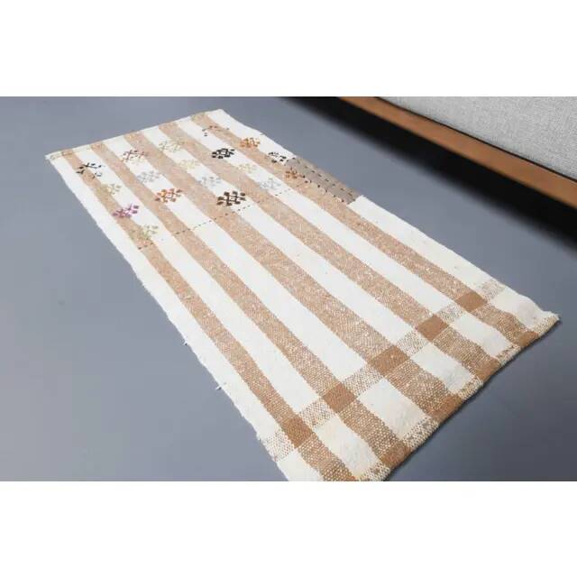Vintage Turkish Oushak Handmade Wool Cotton Small Kilim Runner Rug 52x104