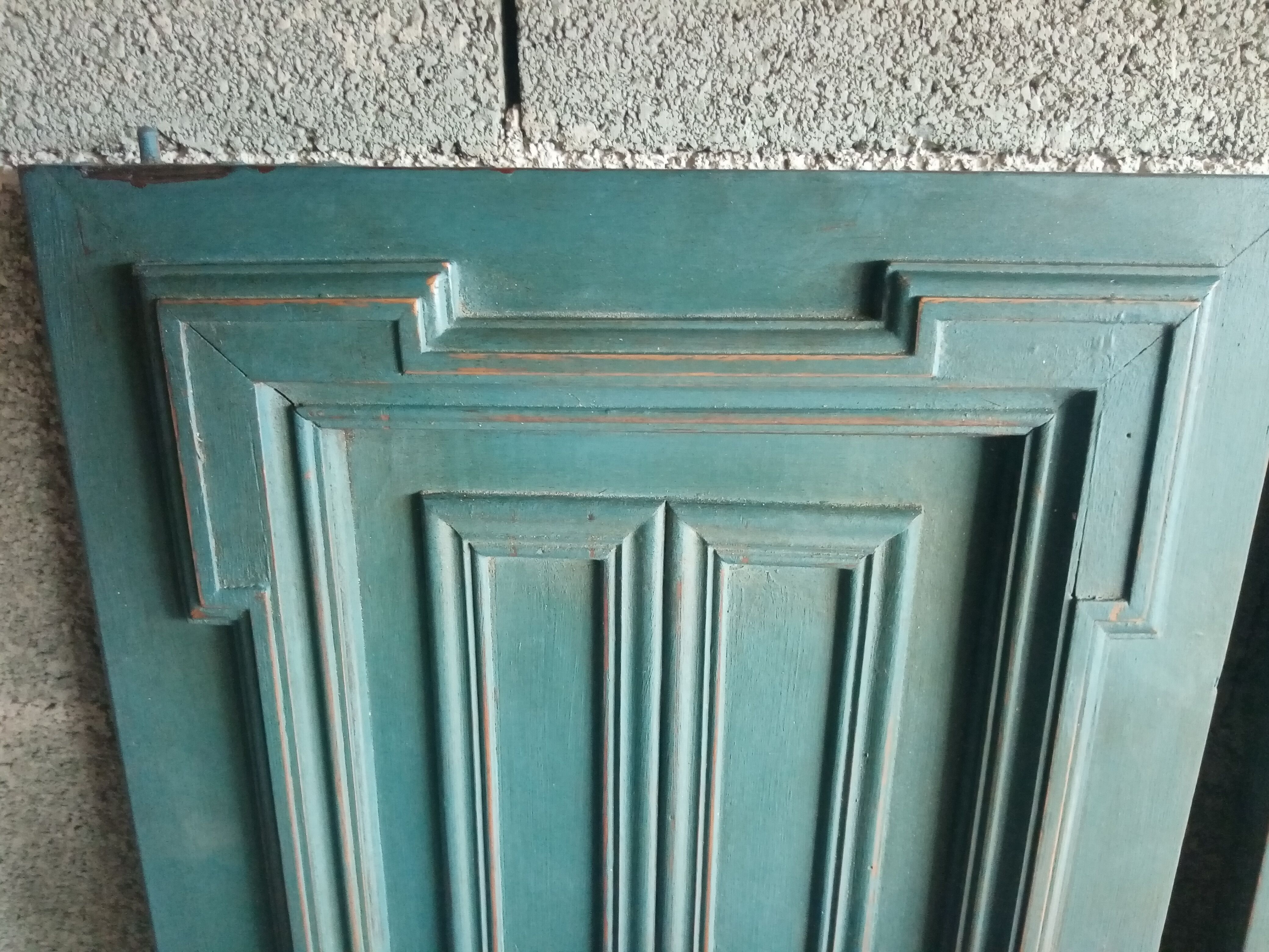 Pair Old Patinated Door Blue Aubusson Wooden Door Deco