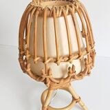 Midcentury Bamboo and Rattan Table Lamp, Attributed to Louis Sognot